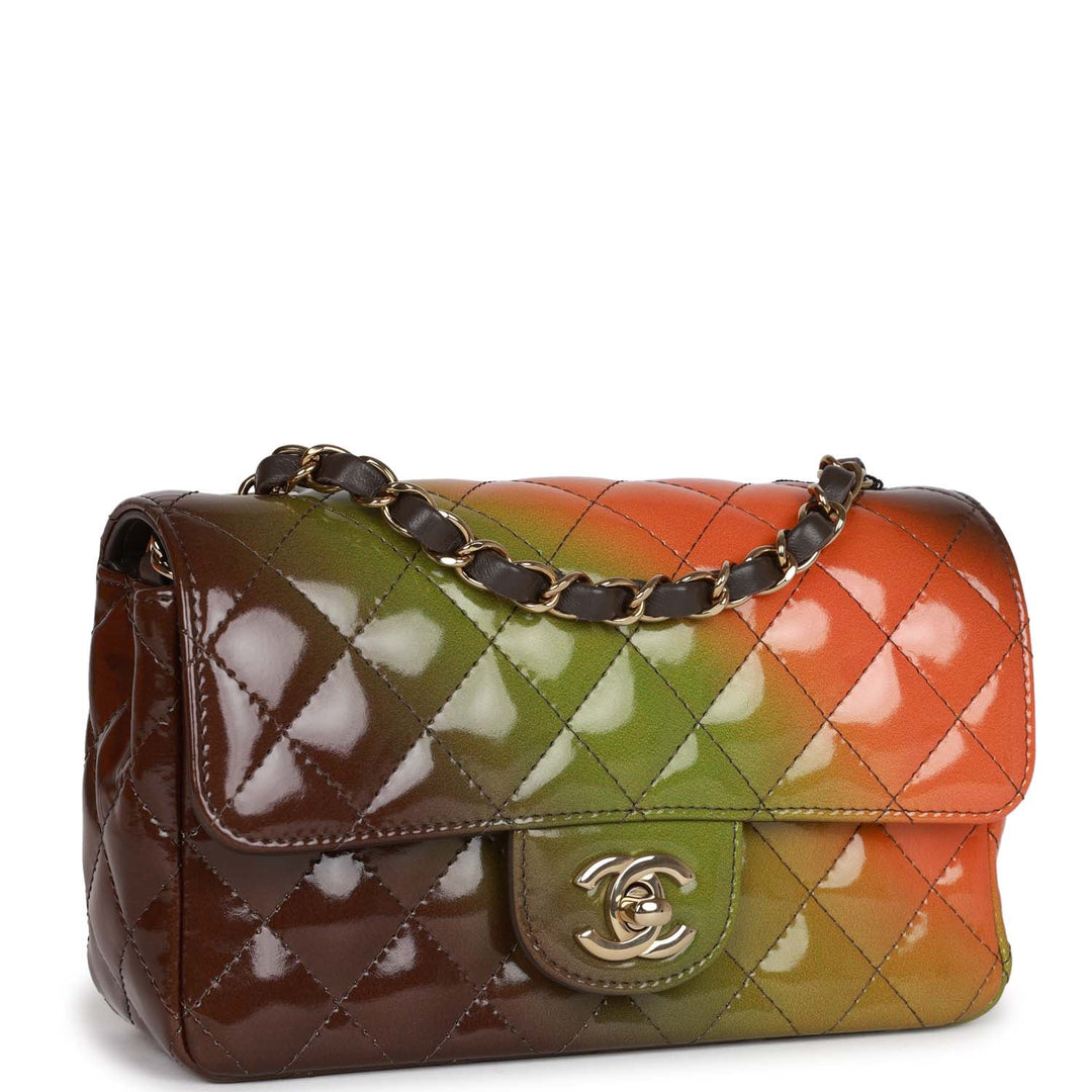 Top Quality Chanel "Senegal Collection" Sunset Patent Leather Mini Classic Flap Bag Light Gold Hardware