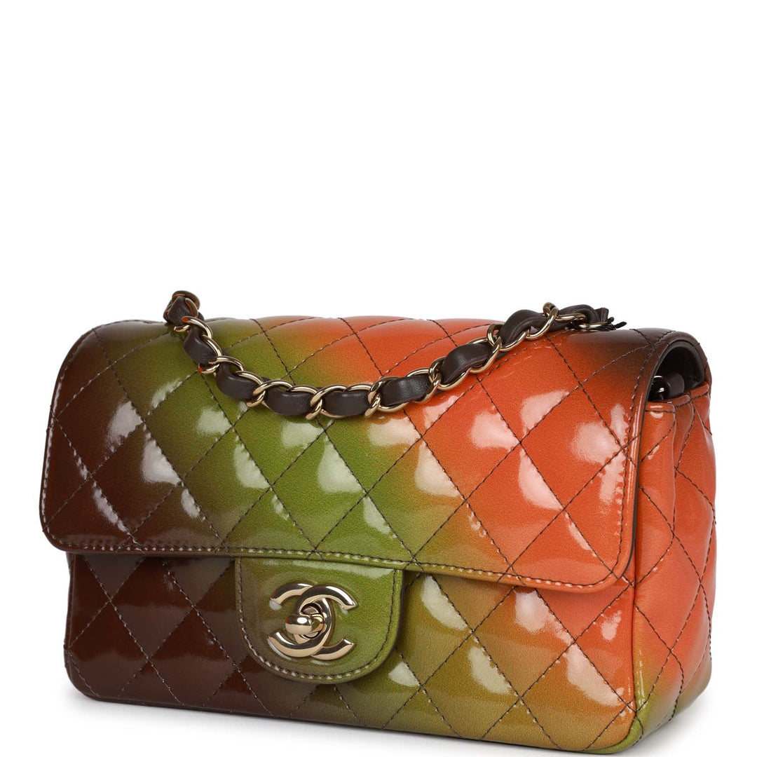Top Quality Chanel "Senegal Collection" Sunset Patent Leather Mini Classic Flap Bag Light Gold Hardware