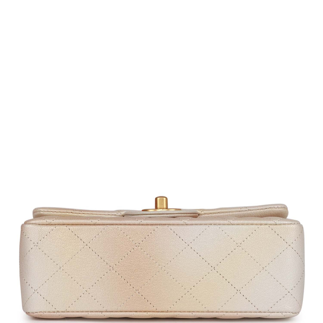 Top Quality Chanel Mini Rectangular Flap Bag Beige Metallic Ombre Calfskin Aged Gold Hardware