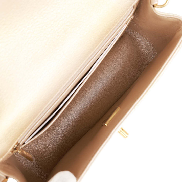 Top Quality Chanel Mini Rectangular Flap Bag Beige Metallic Ombre Calfskin Aged Gold Hardware