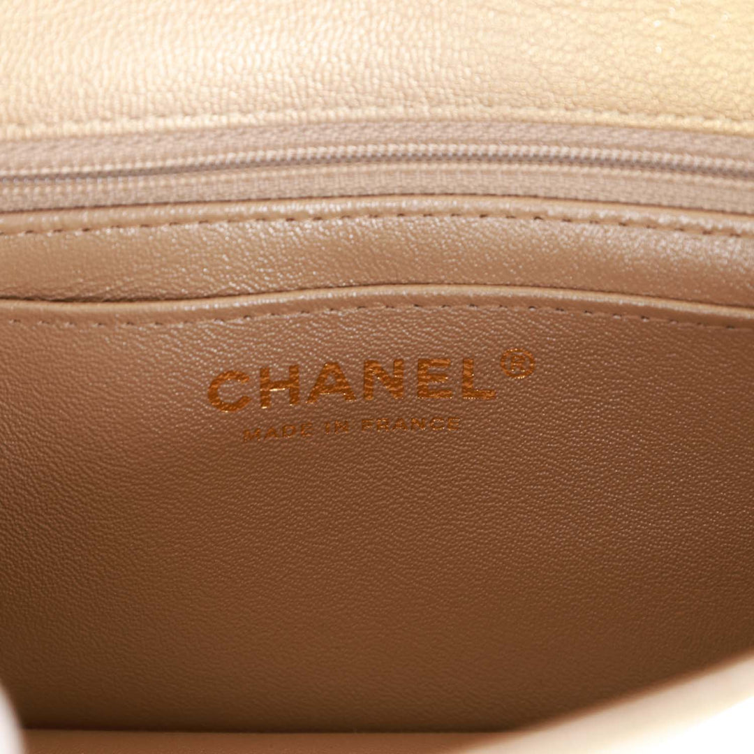Top Quality Chanel Mini Rectangular Flap Bag Beige Metallic Ombre Calfskin Aged Gold Hardware