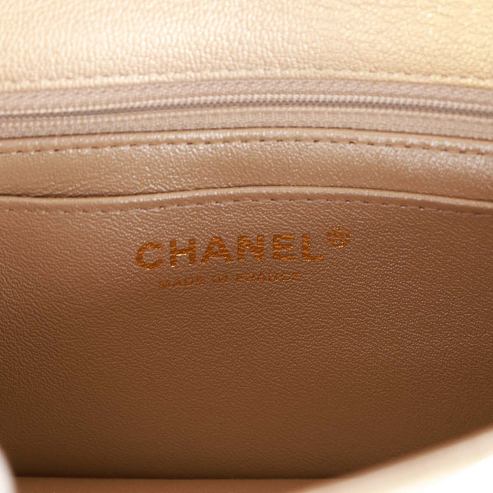 Top Quality Chanel Mini Rectangular Flap Bag Beige Metallic Ombre Calfskin Aged Gold Hardware