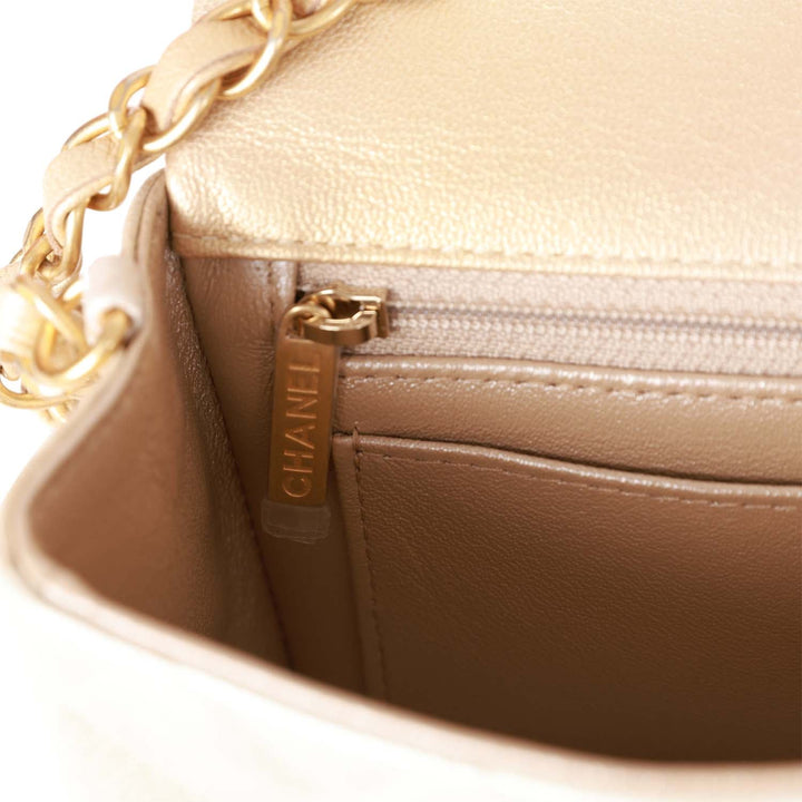 Top Quality Chanel Mini Rectangular Flap Bag Beige Metallic Ombre Calfskin Aged Gold Hardware