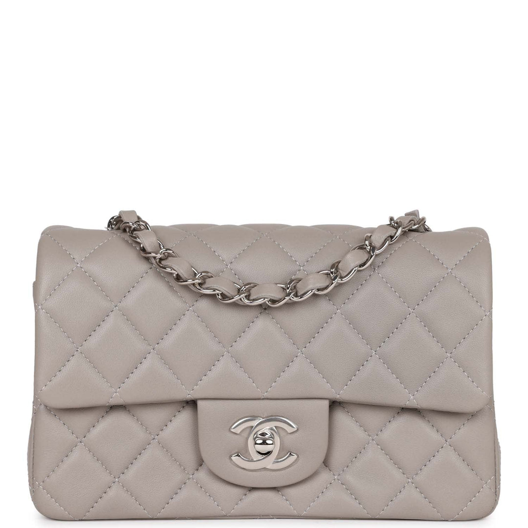 Top Quality Chanel Mini Rectangular Flap Grey Lambskin Silver Hardware