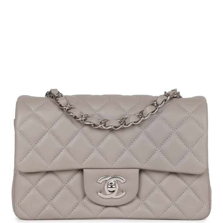 Top Quality Chanel Mini Rectangular Flap Grey Lambskin Silver Hardware