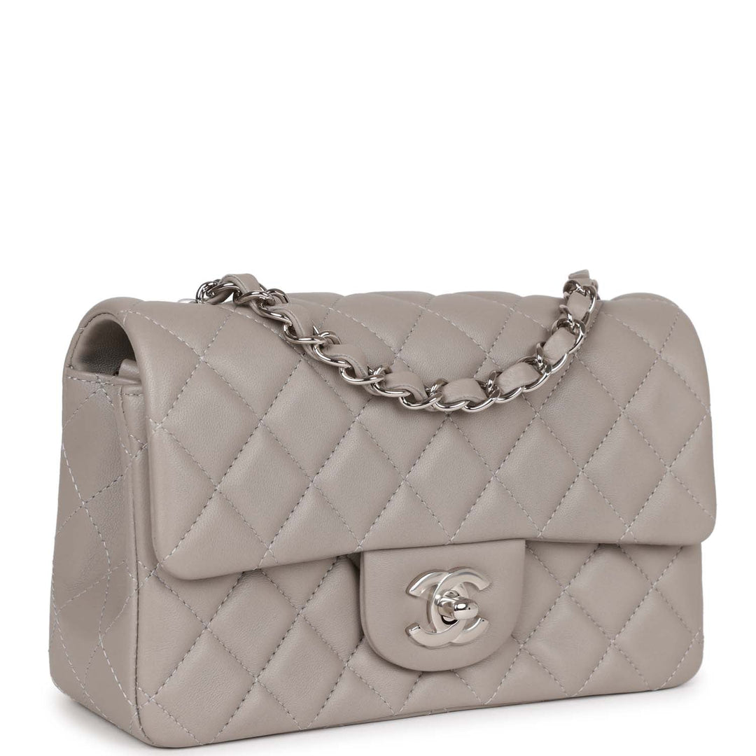 Top Quality Chanel Mini Rectangular Flap Grey Lambskin Silver Hardware