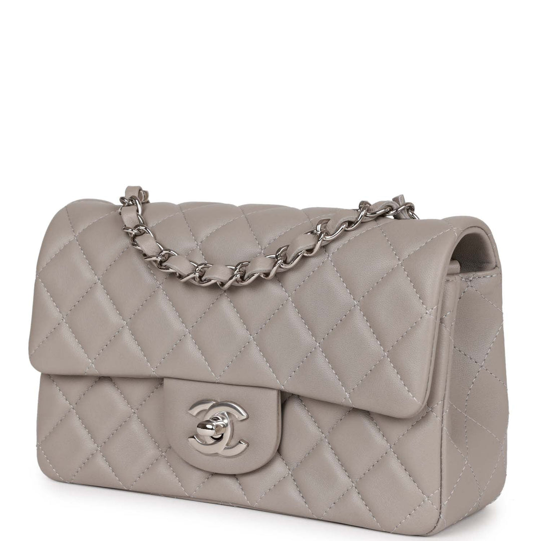 Top Quality Chanel Mini Rectangular Flap Grey Lambskin Silver Hardware