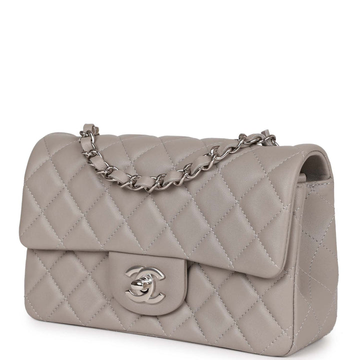 Top Quality Chanel Mini Rectangular Flap Grey Lambskin Silver Hardware