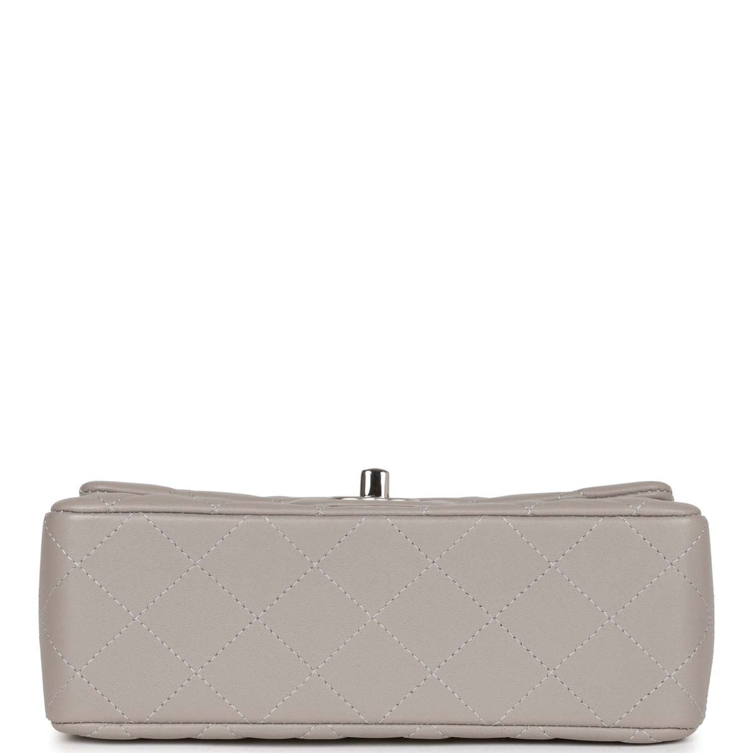 Top Quality Chanel Mini Rectangular Flap Grey Lambskin Silver Hardware