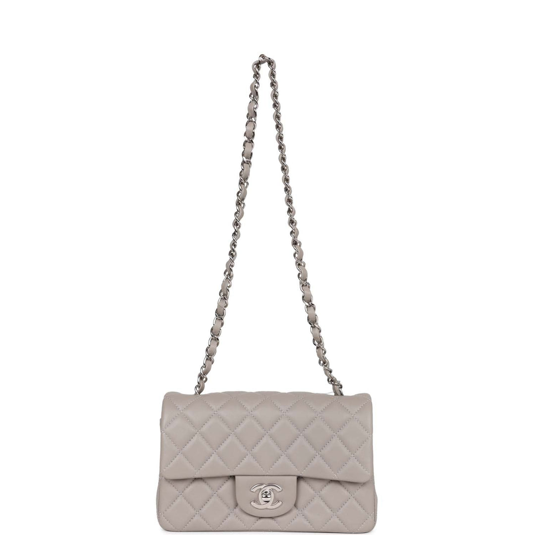 Top Quality Chanel Mini Rectangular Flap Grey Lambskin Silver Hardware