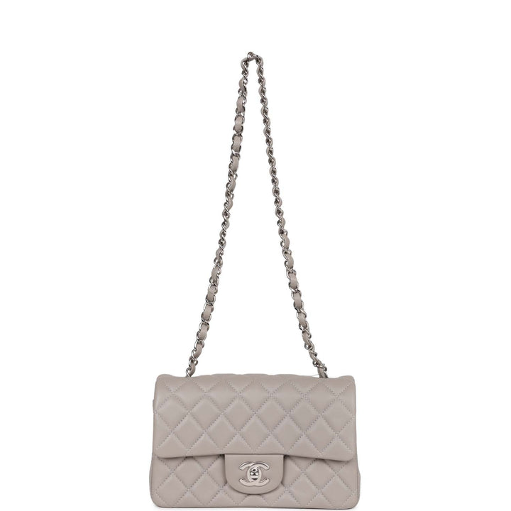 Top Quality Chanel Mini Rectangular Flap Grey Lambskin Silver Hardware