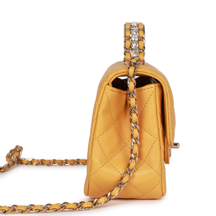 Top Quality Chanel Mini Rectangular Flap with Jeweled Top Handle Yellow Lambskin Light Gold Hardware