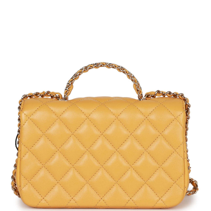 Top Quality Chanel Mini Rectangular Flap with Jeweled Top Handle Yellow Lambskin Light Gold Hardware