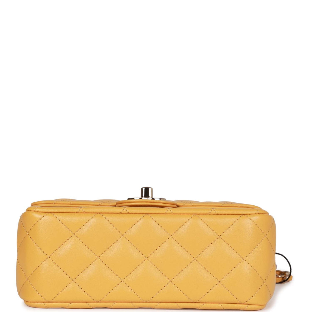 Top Quality Chanel Mini Rectangular Flap with Jeweled Top Handle Yellow Lambskin Light Gold Hardware