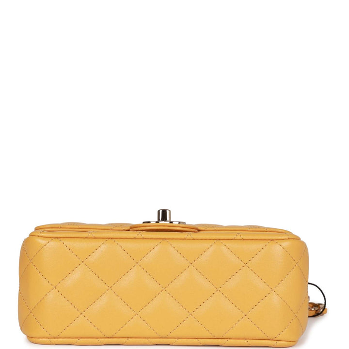 Top Quality Chanel Mini Rectangular Flap with Jeweled Top Handle Yellow Lambskin Light Gold Hardware