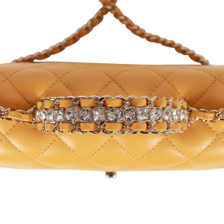 Top Quality Chanel Mini Rectangular Flap with Jeweled Top Handle Yellow Lambskin Light Gold Hardware