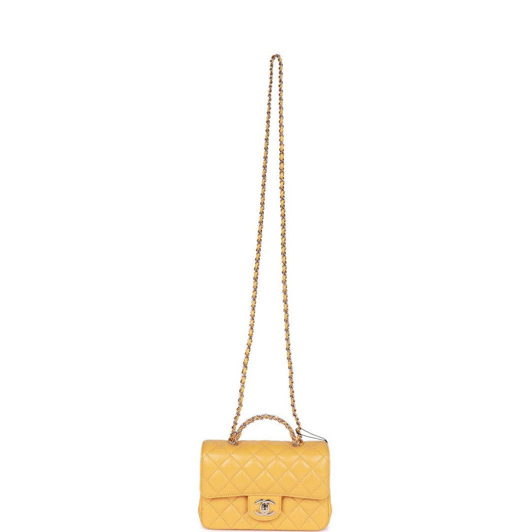Top Quality Chanel Mini Rectangular Flap with Jeweled Top Handle Yellow Lambskin Light Gold Hardware