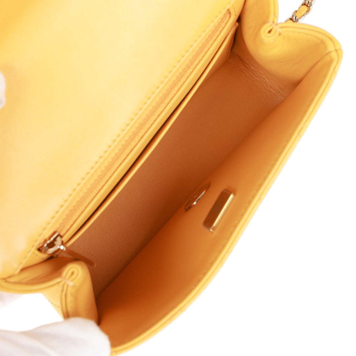 Top Quality Chanel Mini Rectangular Flap with Jeweled Top Handle Yellow Lambskin Light Gold Hardware
