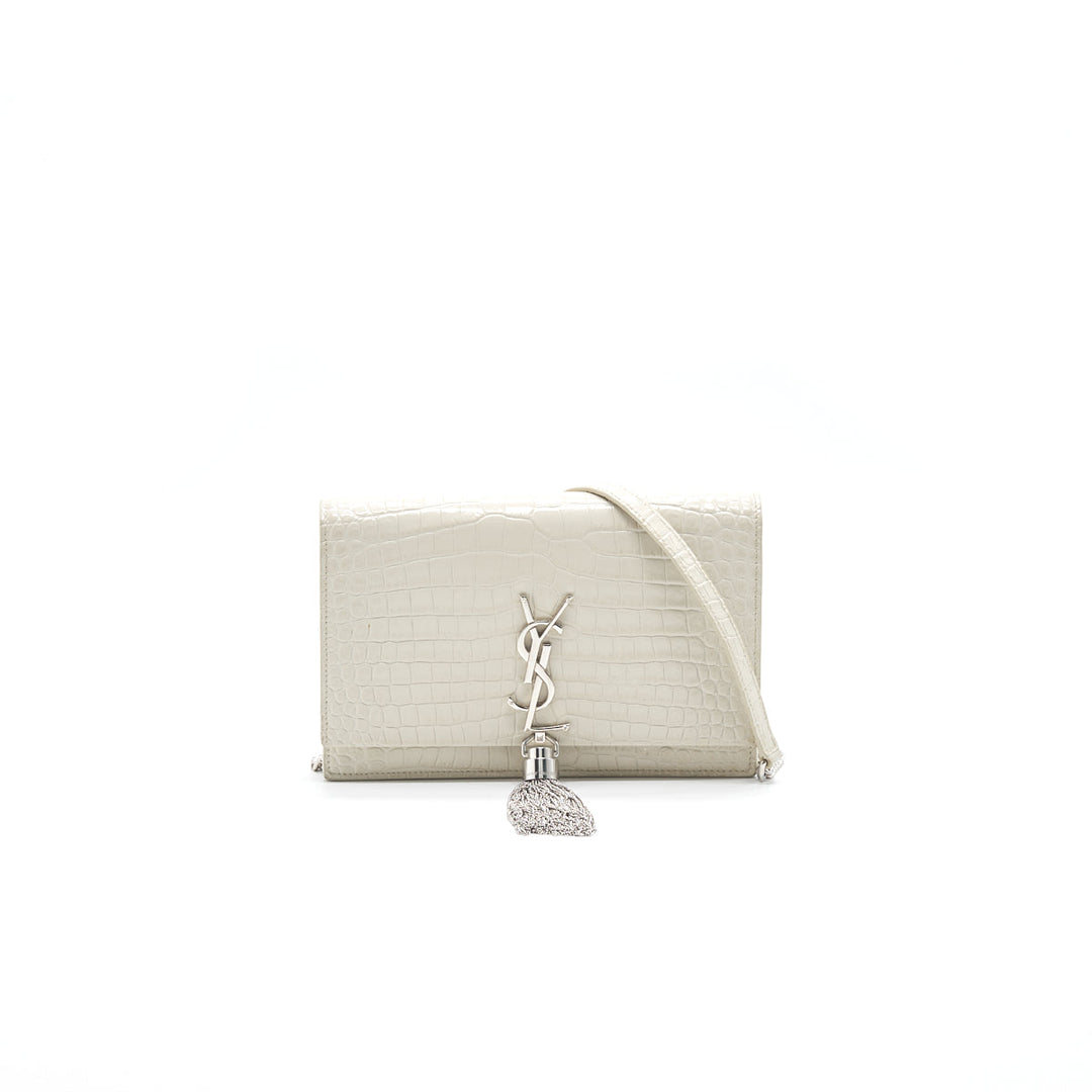 Saint Laurent /YSL Kate small chain wallet with tassel in crocodile-embossed shiny skin