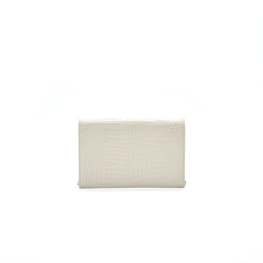 Saint Laurent /YSL Kate small chain wallet with tassel in crocodile-embossed shiny skin