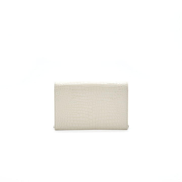Saint Laurent /YSL Kate small chain wallet with tassel in crocodile-embossed shiny skin