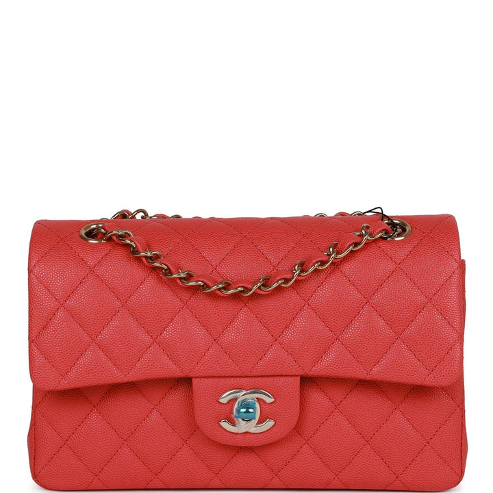 Top Quality Chanel Small Classic Double Flap Red Caviar Light Gold Hardware