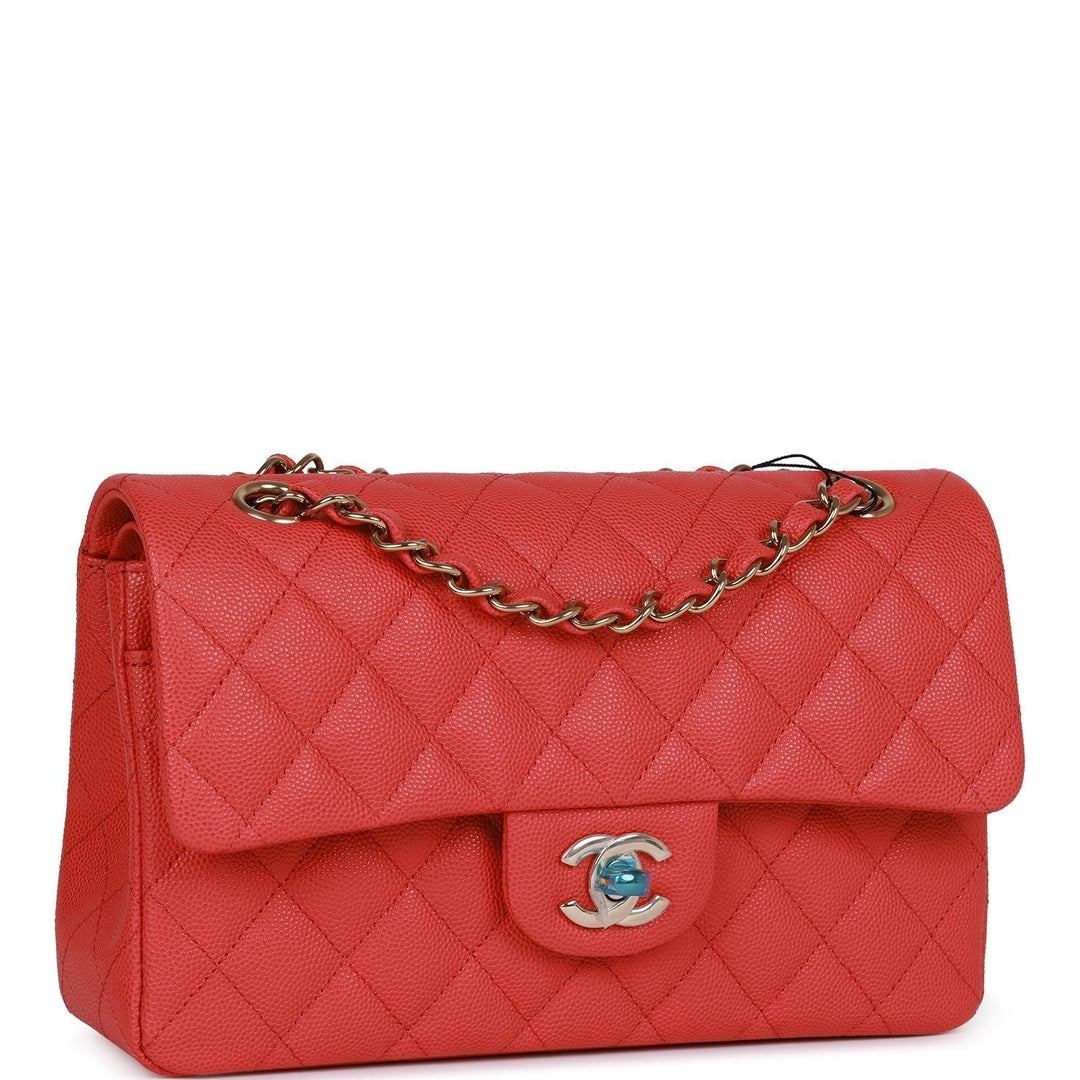 Top Quality Chanel Small Classic Double Flap Red Caviar Light Gold Hardware