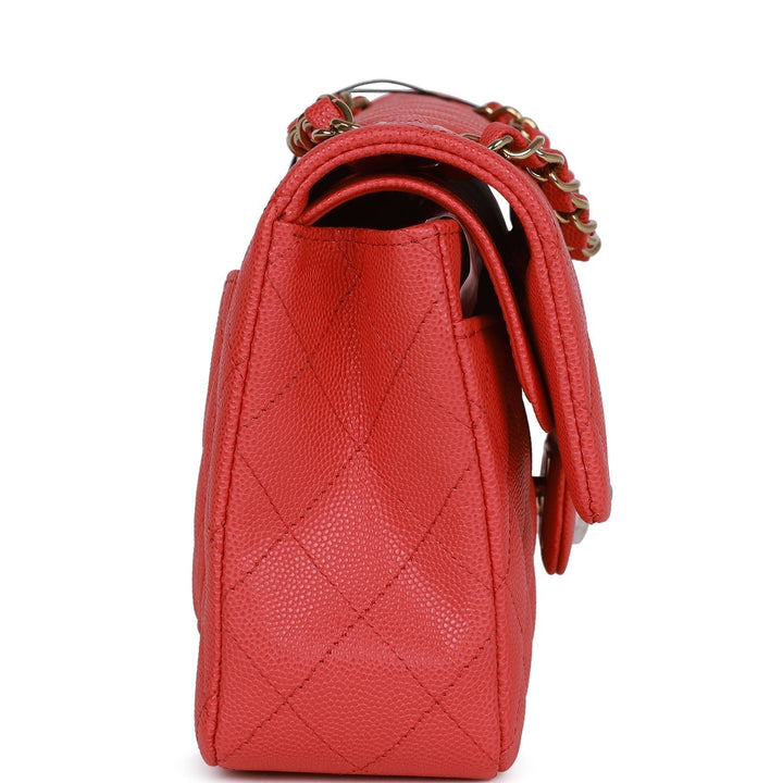 Top Quality Chanel Small Classic Double Flap Red Caviar Light Gold Hardware