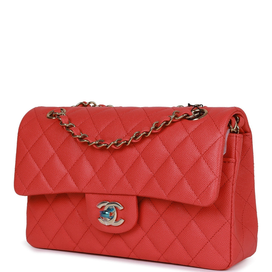 Top Quality Chanel Small Classic Double Flap Red Caviar Light Gold Hardware