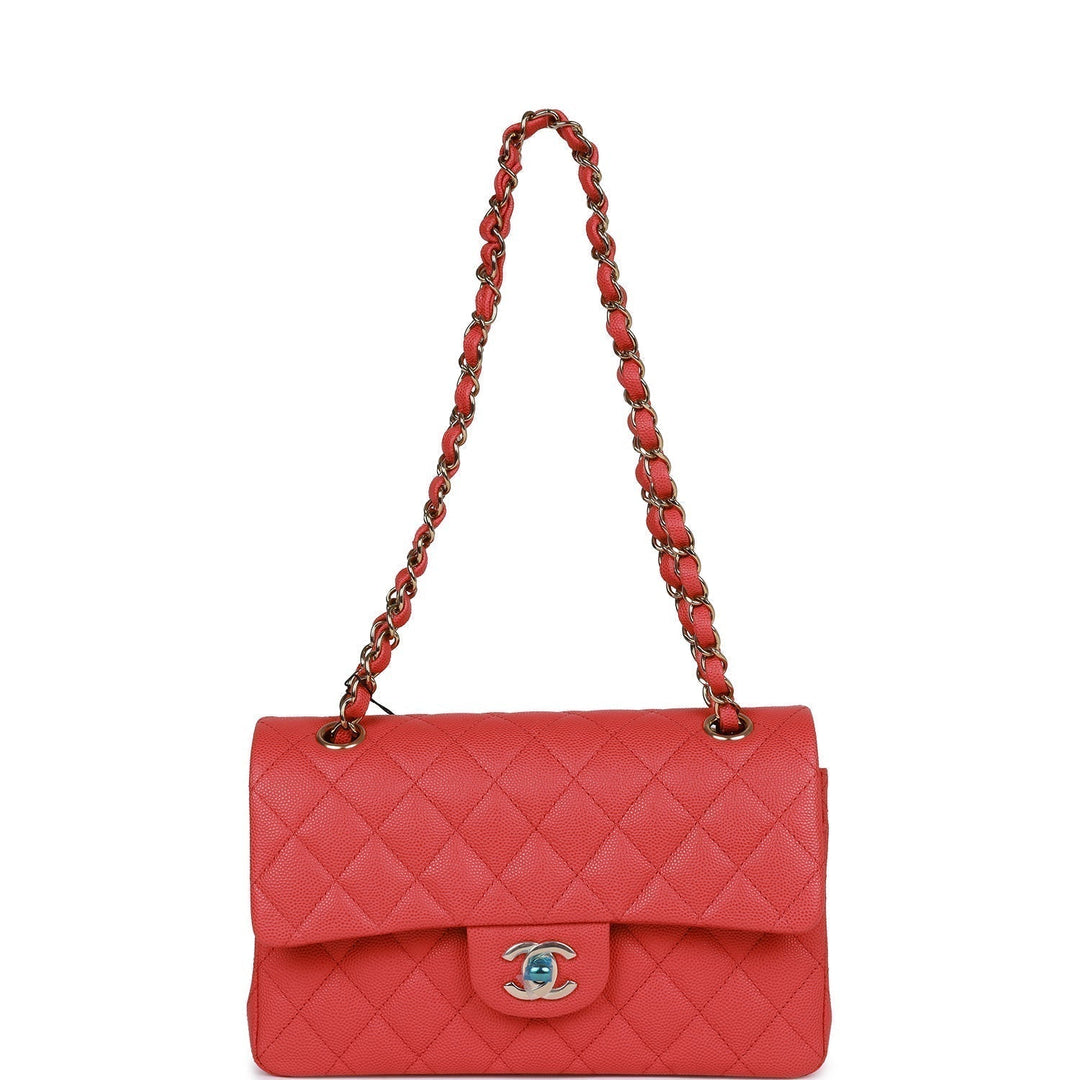 Top Quality Chanel Small Classic Double Flap Red Caviar Light Gold Hardware