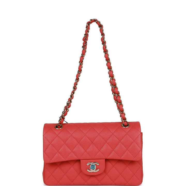 Top Quality Chanel Small Classic Double Flap Red Caviar Light Gold Hardware
