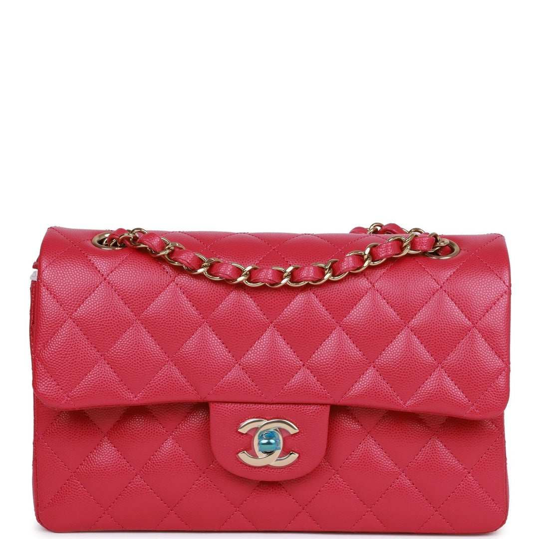 Top Quality Chanel Small Classic Double Flap Fuchsia Caviar Light Gold Hardware