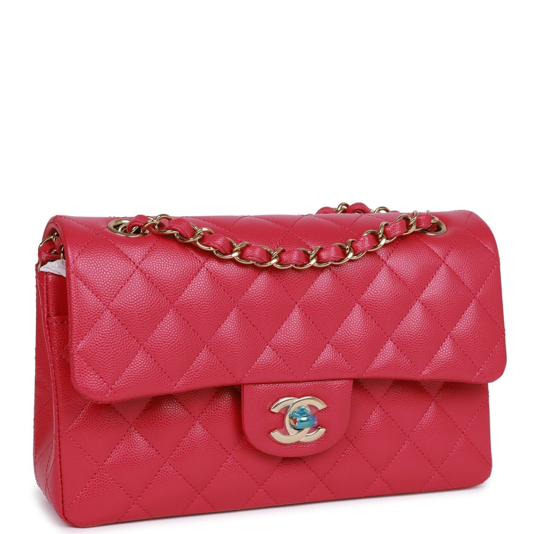 Top Quality Chanel Small Classic Double Flap Fuchsia Caviar Light Gold Hardware