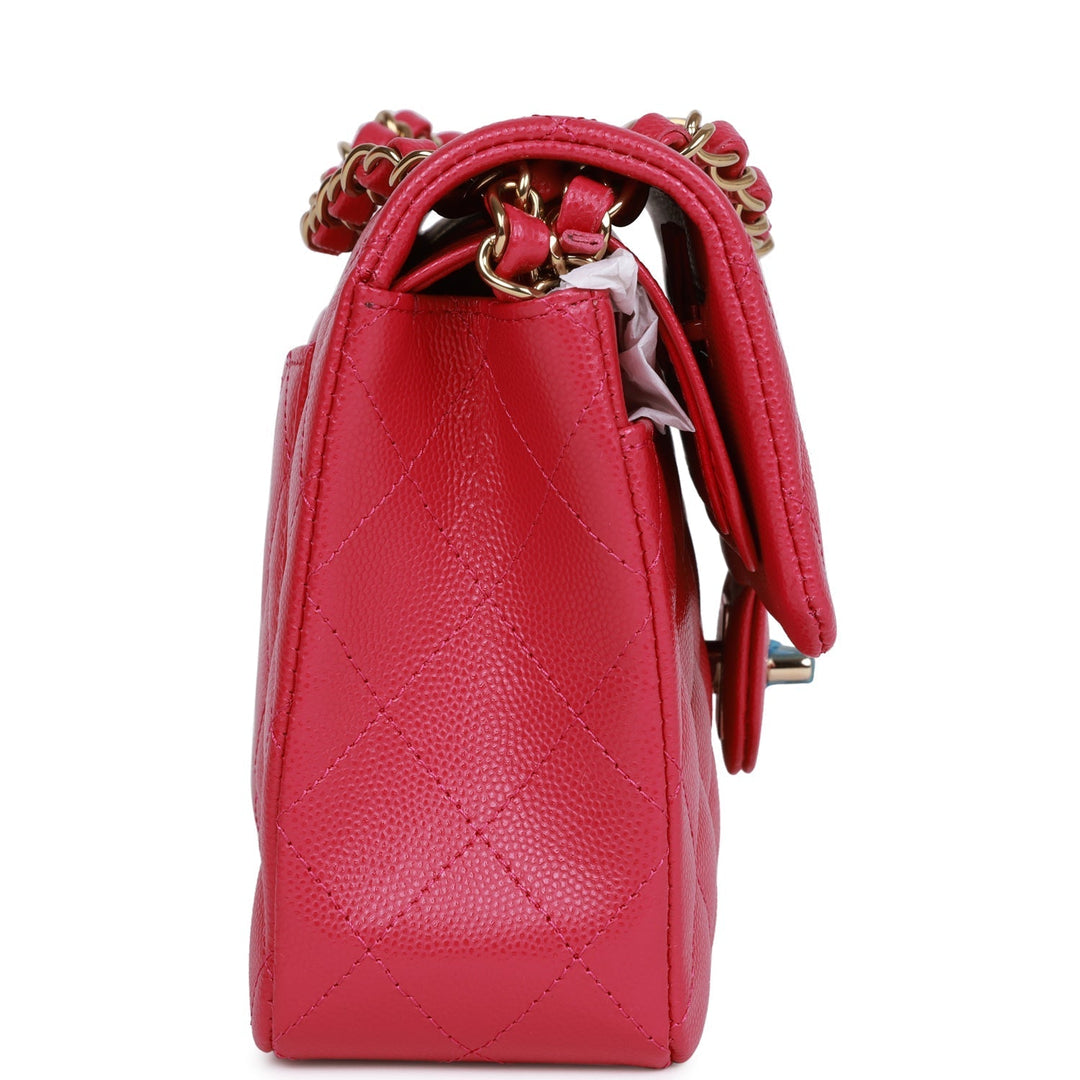 Top Quality Chanel Small Classic Double Flap Fuchsia Caviar Light Gold Hardware