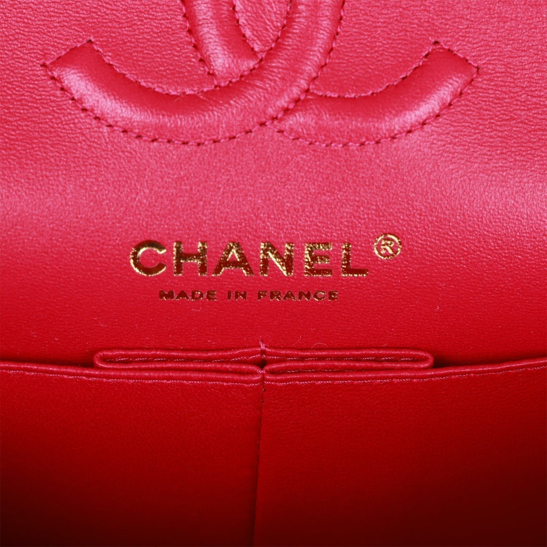 Top Quality Chanel Small Classic Double Flap Fuchsia Caviar Light Gold Hardware