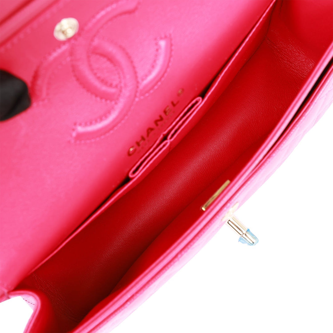 Top Quality Chanel Small Classic Double Flap Fuchsia Caviar Light Gold Hardware