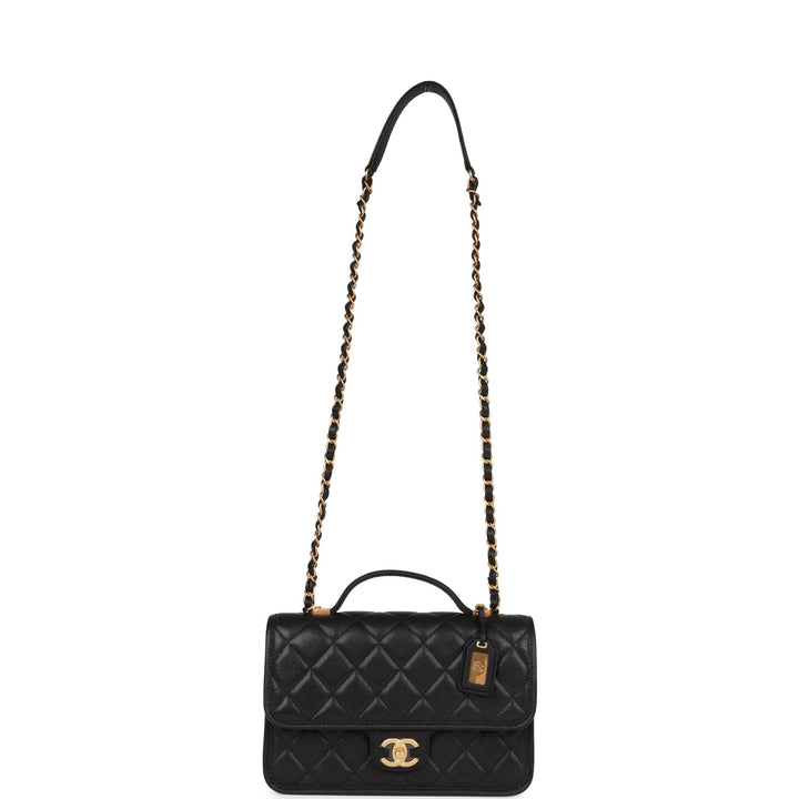 Top Quality Chanel School Memory Top Handle Flap Bag Black Caviar Antique Gold Hardware