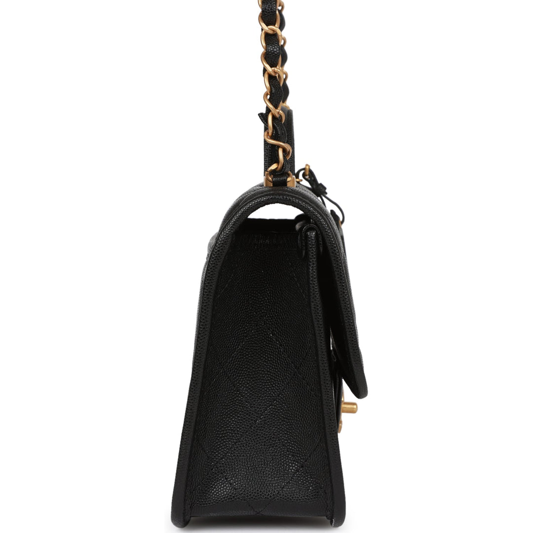 Top Quality Chanel School Memory Top Handle Flap Bag Black Caviar Antique Gold Hardware