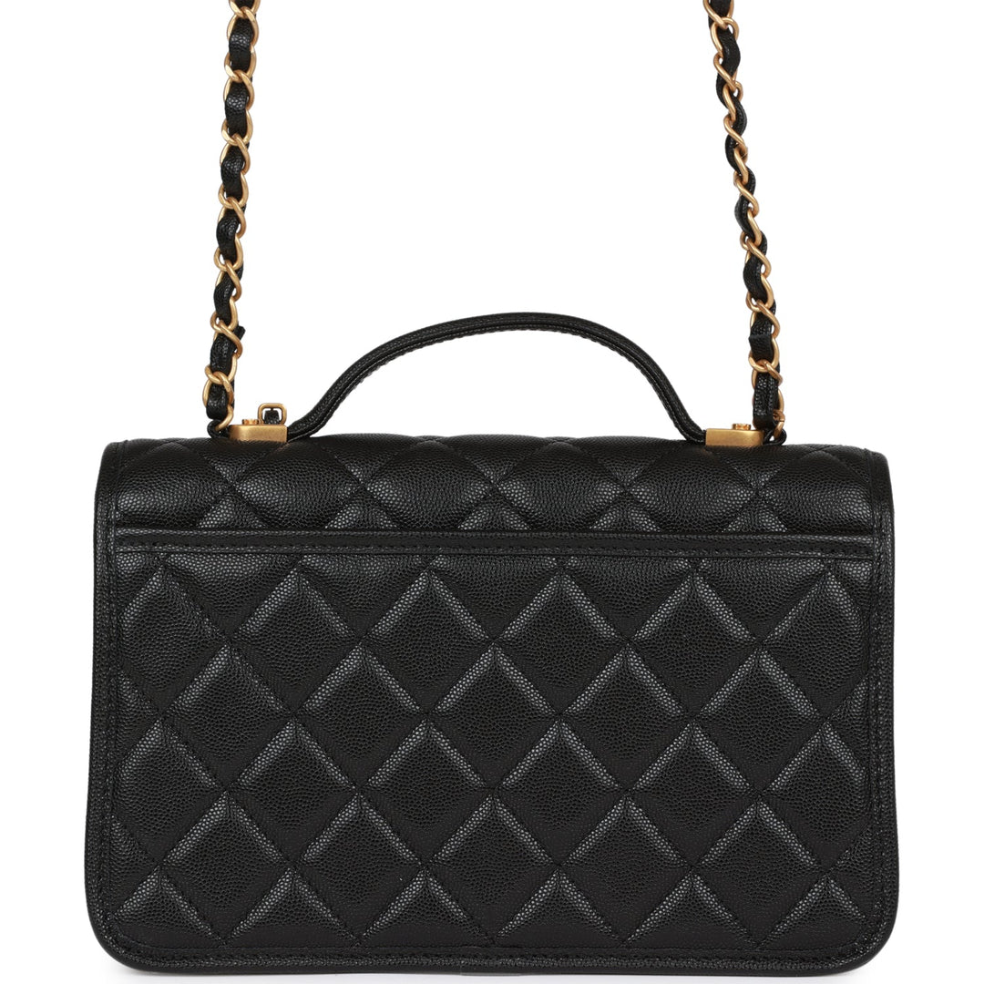 Top Quality Chanel School Memory Top Handle Flap Bag Black Caviar Antique Gold Hardware