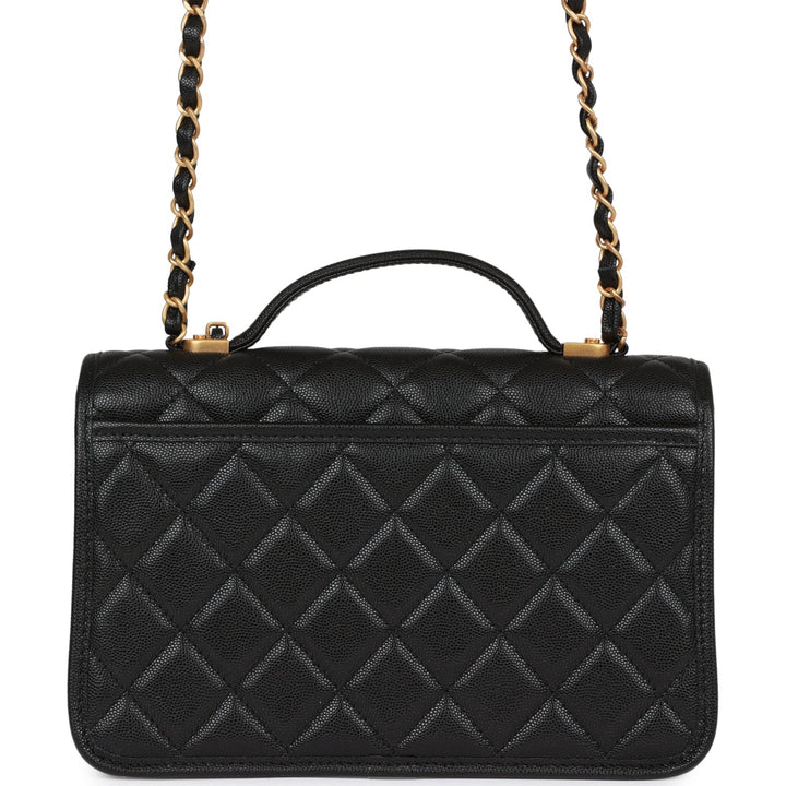 Top Quality Chanel School Memory Top Handle Flap Bag Black Caviar Antique Gold Hardware