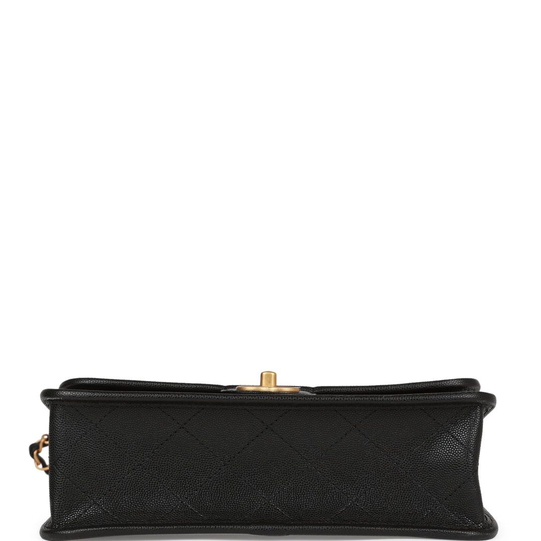 Top Quality Chanel School Memory Top Handle Flap Bag Black Caviar Antique Gold Hardware