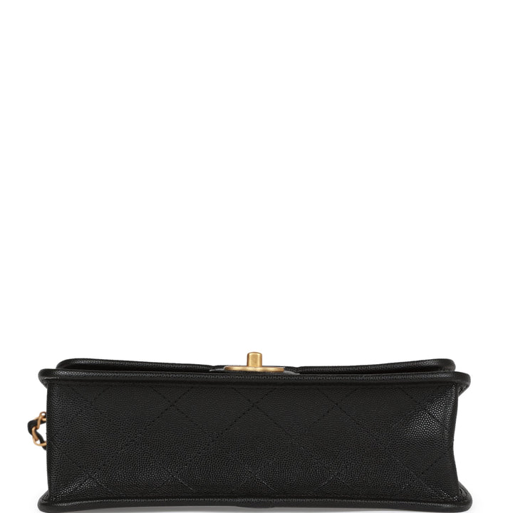 Top Quality Chanel School Memory Top Handle Flap Bag Black Caviar Antique Gold Hardware