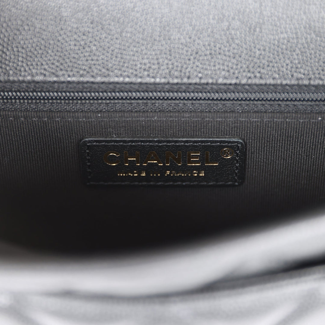 Top Quality Chanel School Memory Top Handle Flap Bag Black Caviar Antique Gold Hardware