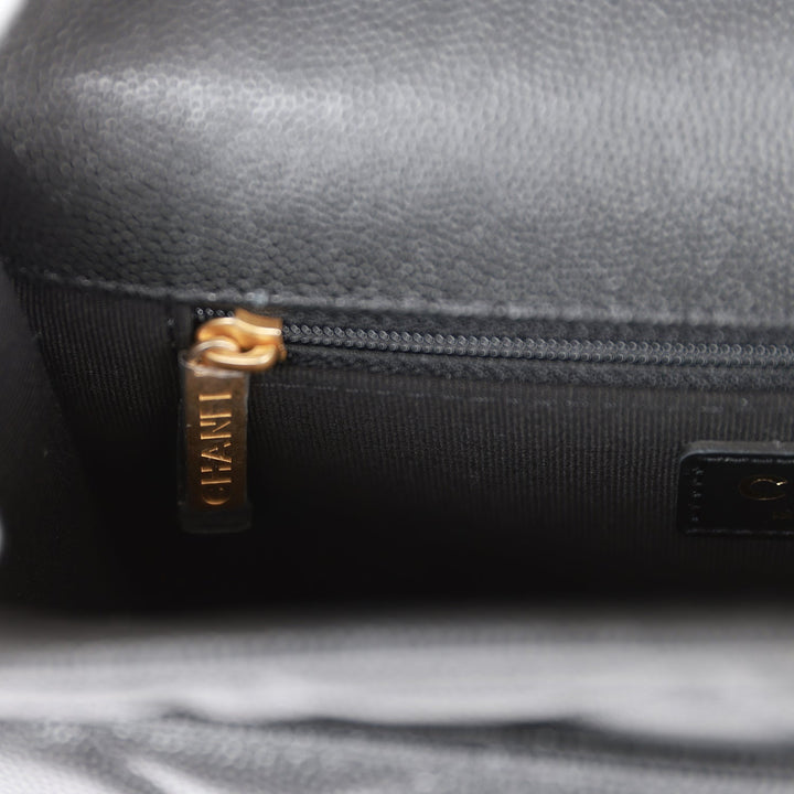 Top Quality Chanel School Memory Top Handle Flap Bag Black Caviar Antique Gold Hardware