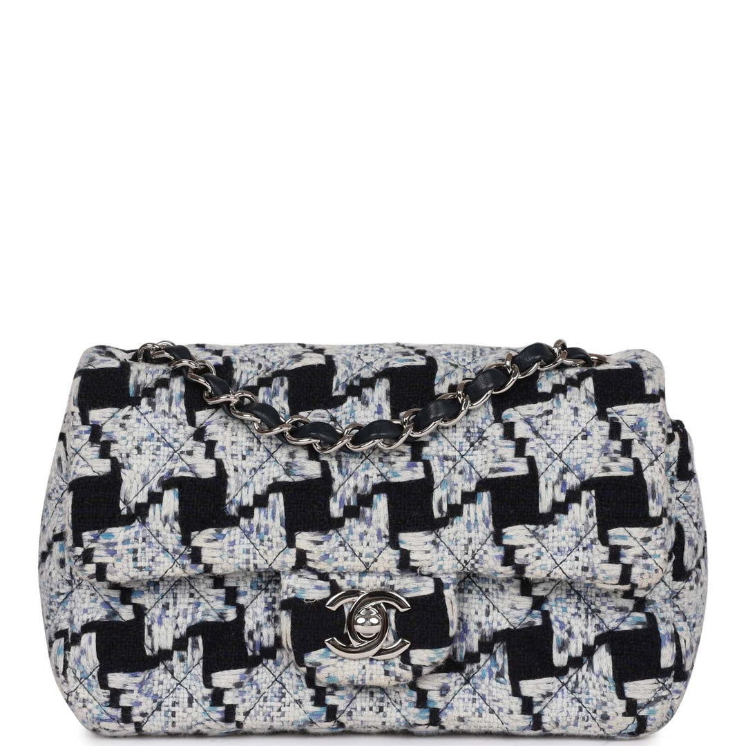 Top Quality Chanel Mini Rectangular Flap Bag Blue Tweed Silver Hardware