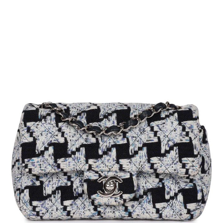 Top Quality Chanel Mini Rectangular Flap Bag Blue Tweed Silver Hardware