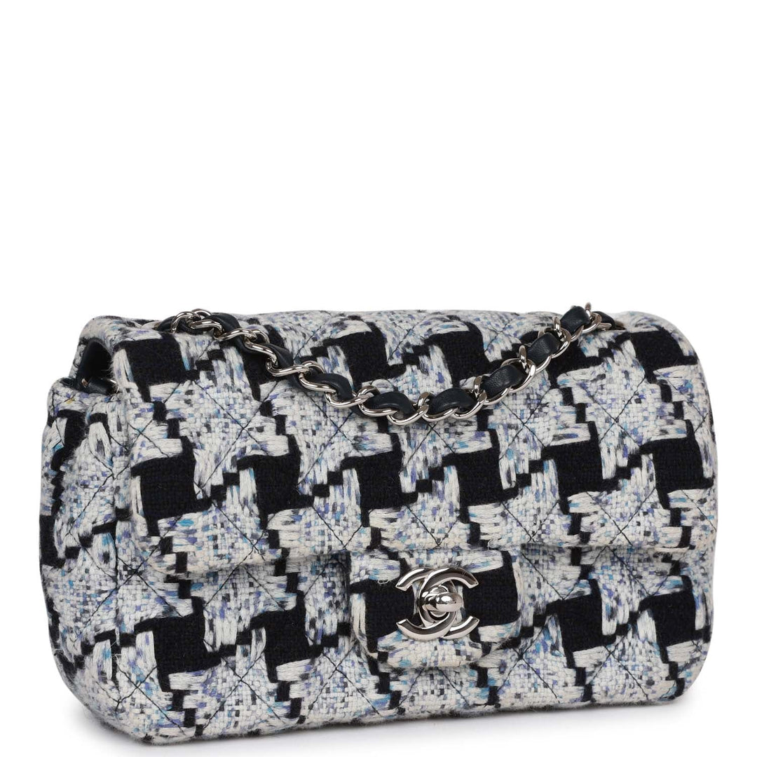 Top Quality Chanel Mini Rectangular Flap Bag Blue Tweed Silver Hardware