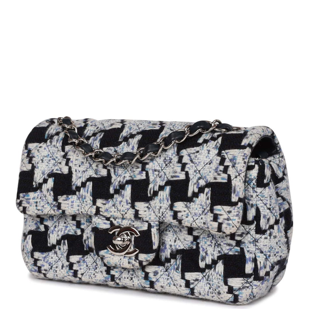 Top Quality Chanel Mini Rectangular Flap Bag Blue Tweed Silver Hardware