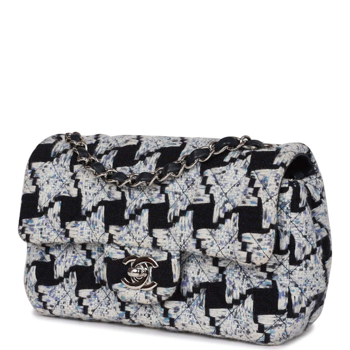Top Quality Chanel Mini Rectangular Flap Bag Blue Tweed Silver Hardware