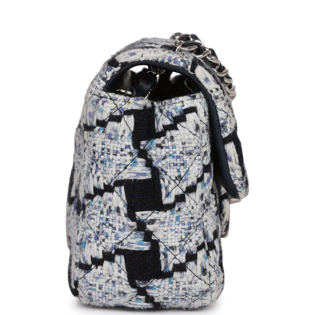 Top Quality Chanel Mini Rectangular Flap Bag Blue Tweed Silver Hardware